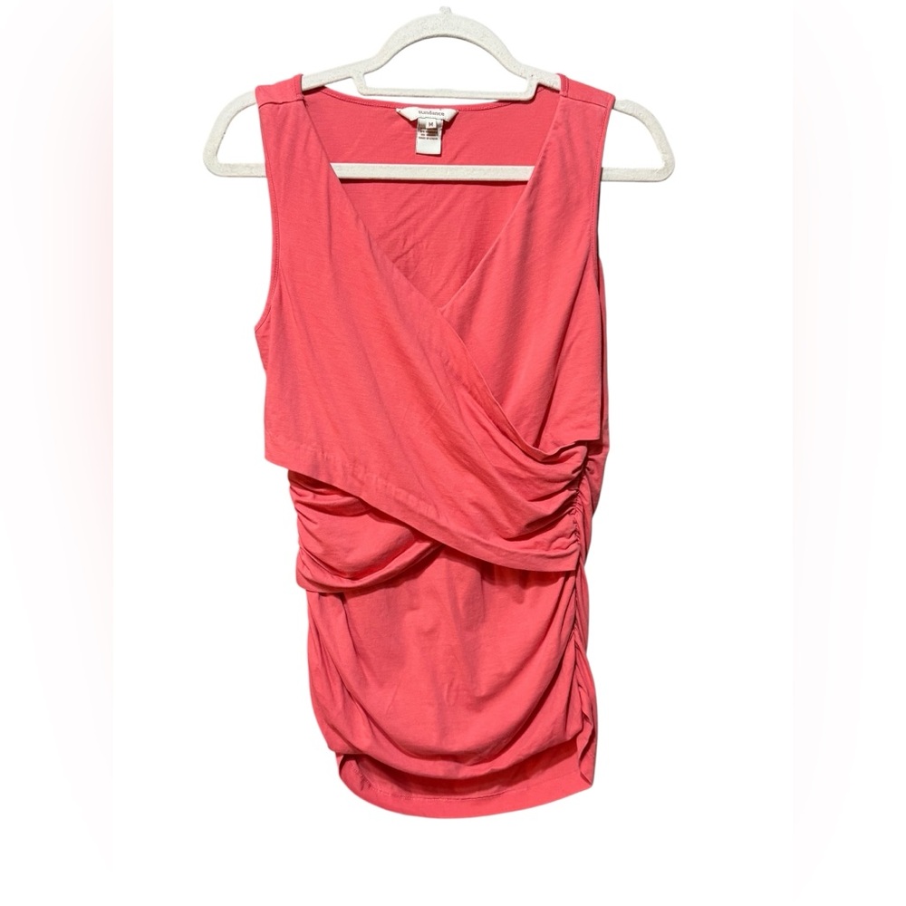 Sundance Catalog Vanessa Sleeveless
Top Sz M in Carnation Faux Wrap Front Ruched